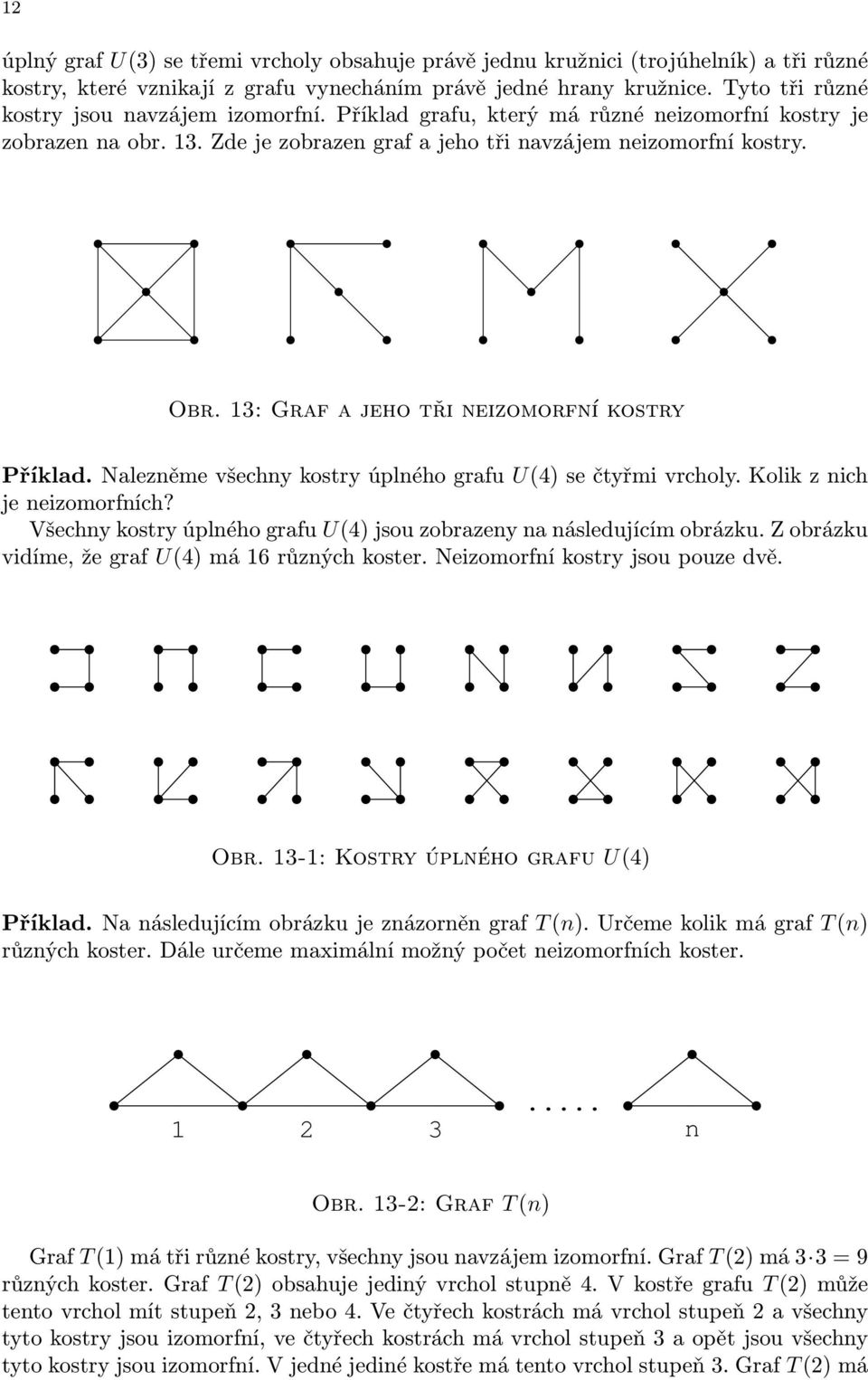 Nleněme všehny kotry úplného grfu U() e čtyřmi vrholy. Kolik nih je neiomorfníh? Všehny kotry úplného grfu U() jou oreny n náledujíím oráku. Z oráku vidíme, že grf U() má 6 růnýh koter.