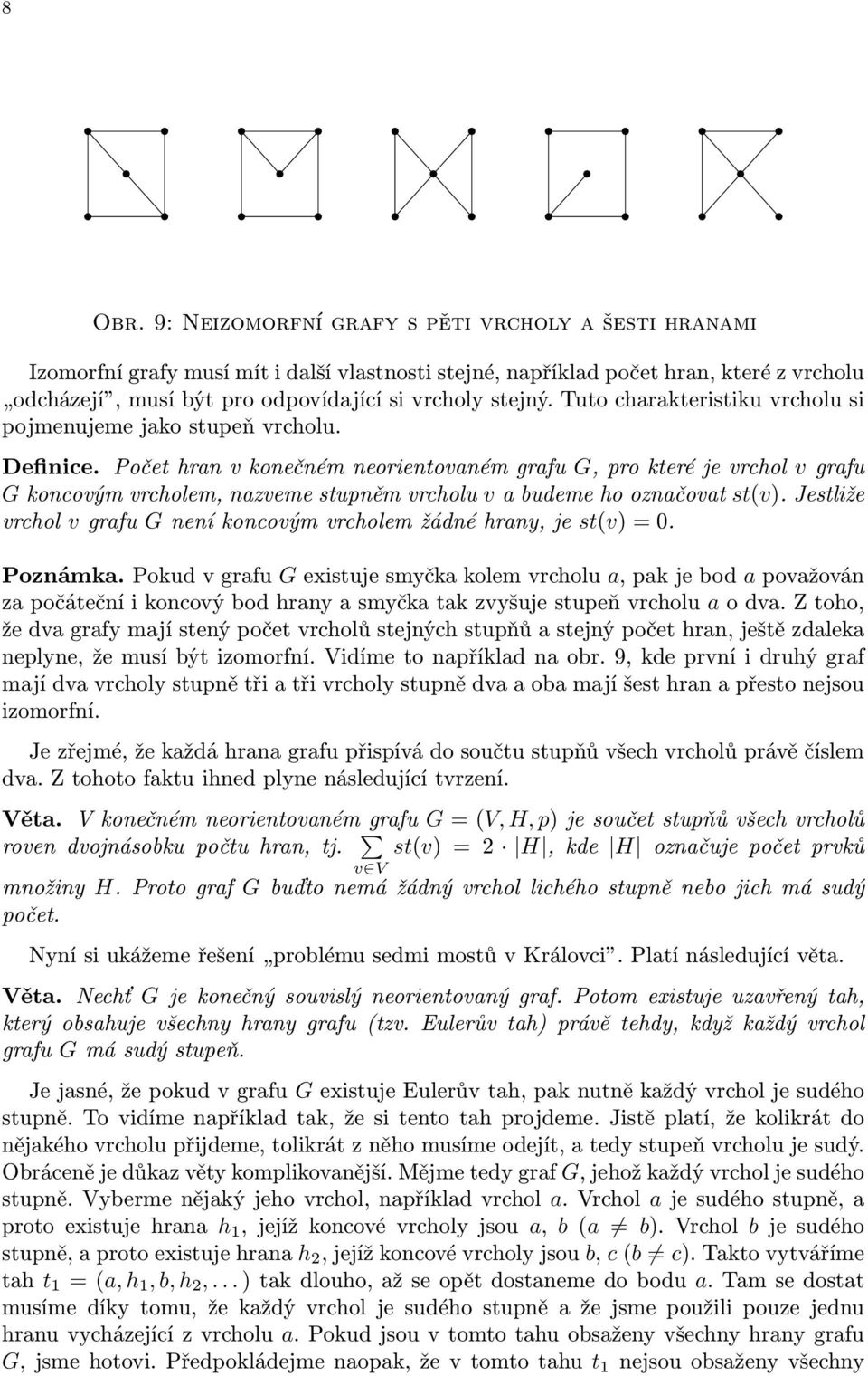 Jetliže vrhol v grfu G není konovým vrholem žádné hrny, je t(v) = 0. Ponámk. Pokud v grfu G exituje myčk kolem vrholu, pk je od povžován počáteční i konový od hrny myčk tk vyšuje tupeň vrholu o dv.