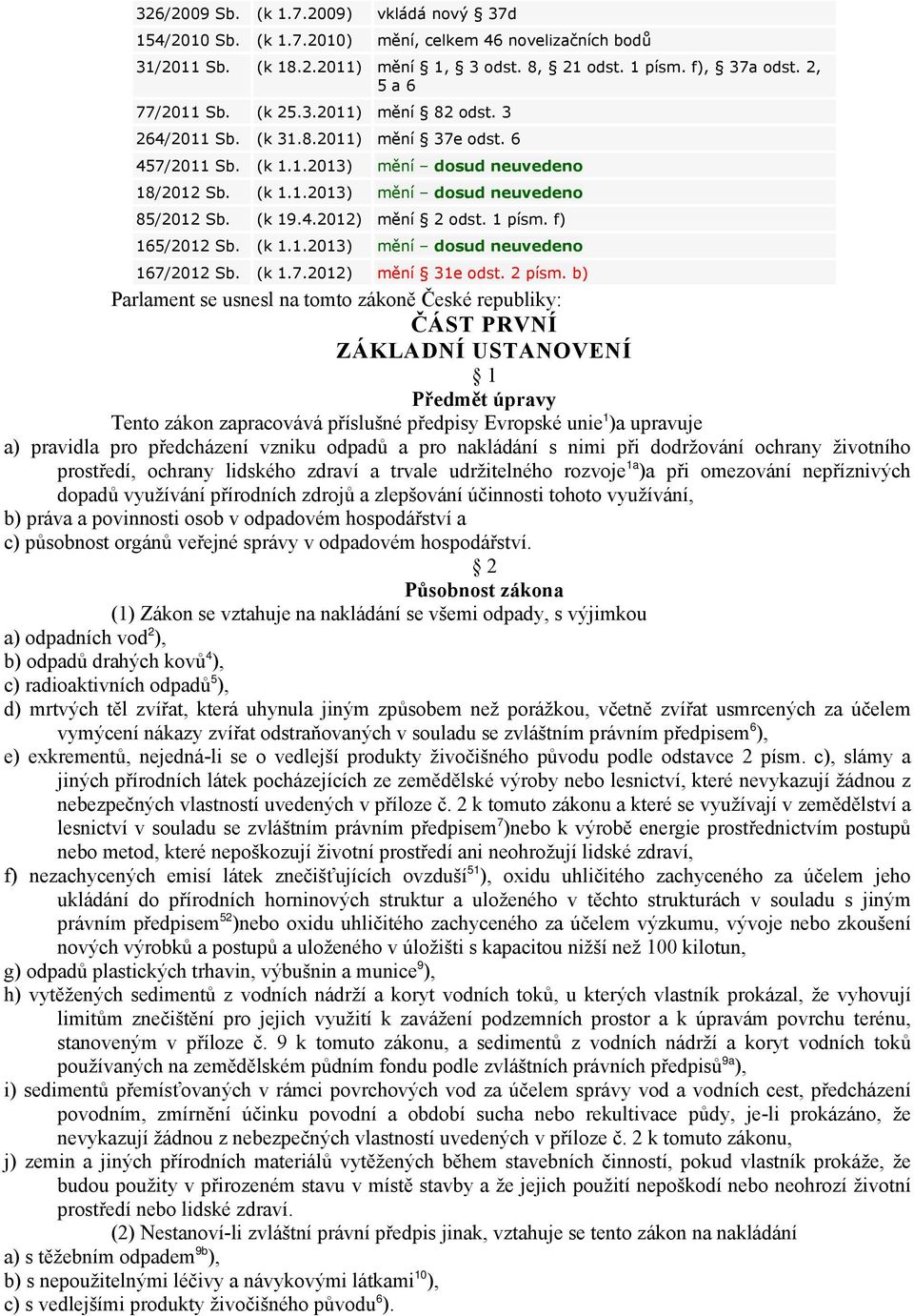 1 písm. f) 165/2012 Sb. (k 1.1.2013) mění dosud neuvedeno 167/2012 Sb. (k 1.7.2012) mění 31e odst. 2 písm.