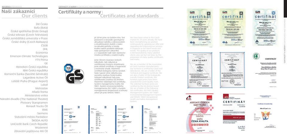 Lukoil Metrostav Mladá fronta Ministerstvo vnitra Národní divadlo (The National Theatre) Pivovary Staropramen Renault Trucks ČR RWE Siemens Statutární město Pardubice ŠKODA AUTO UniCredit Bank Czech