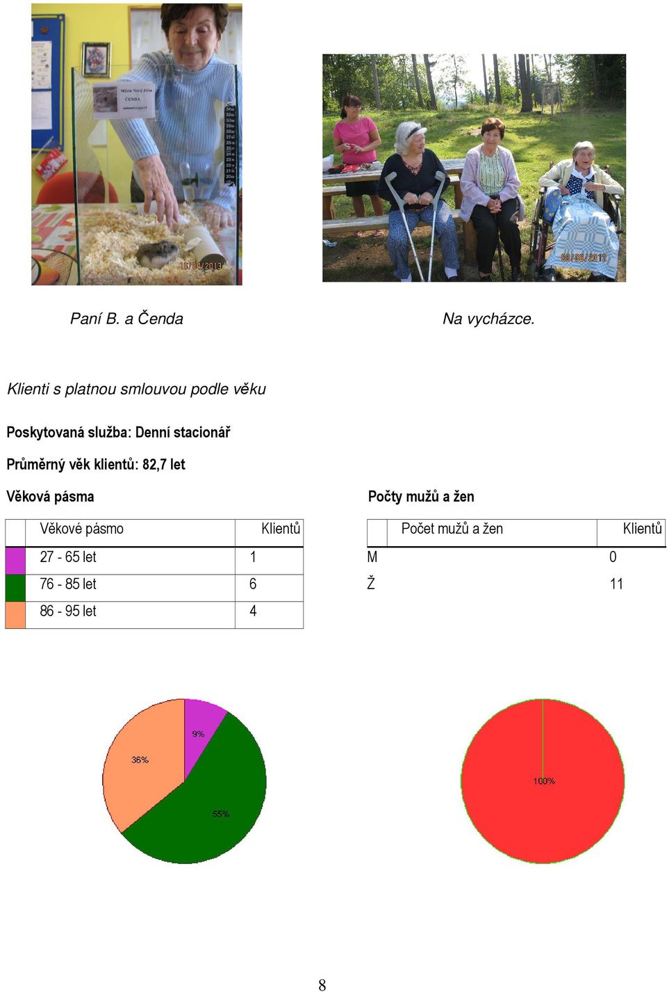 stacionář Průměrný věk klientů: 82,7 let Věková pásma Počty