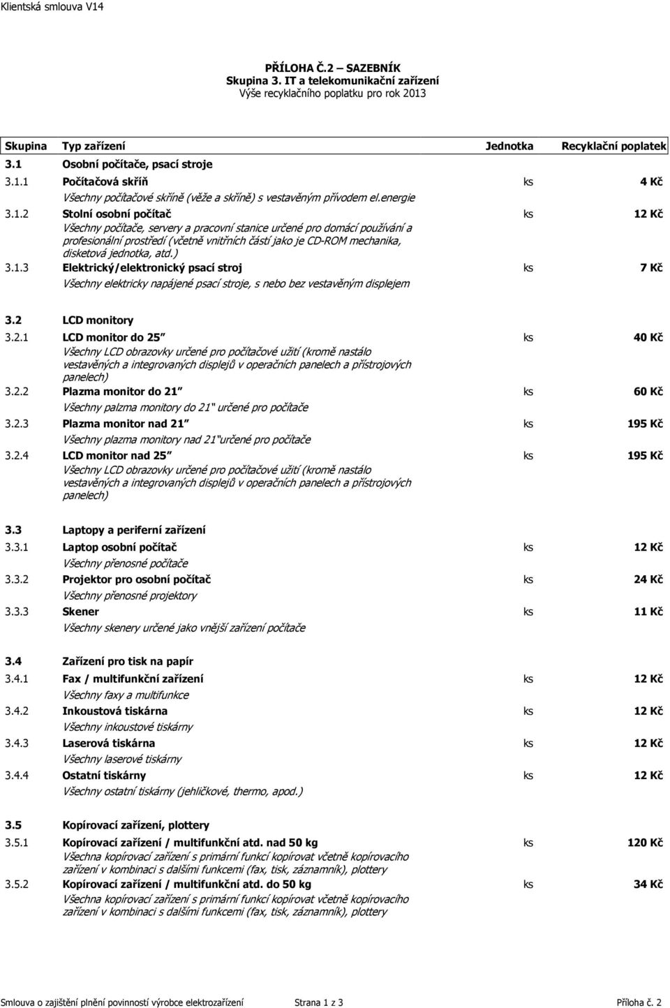 1 Počítačová skříň ks 4 Kč Všechny počítačové skříně (věže a skříně) s vestavěným přívodem el.energie 3.1.2 Stolní osobní počítač ks 12 Kč Všechny počítače, servery a pracovní stanice určené pro
