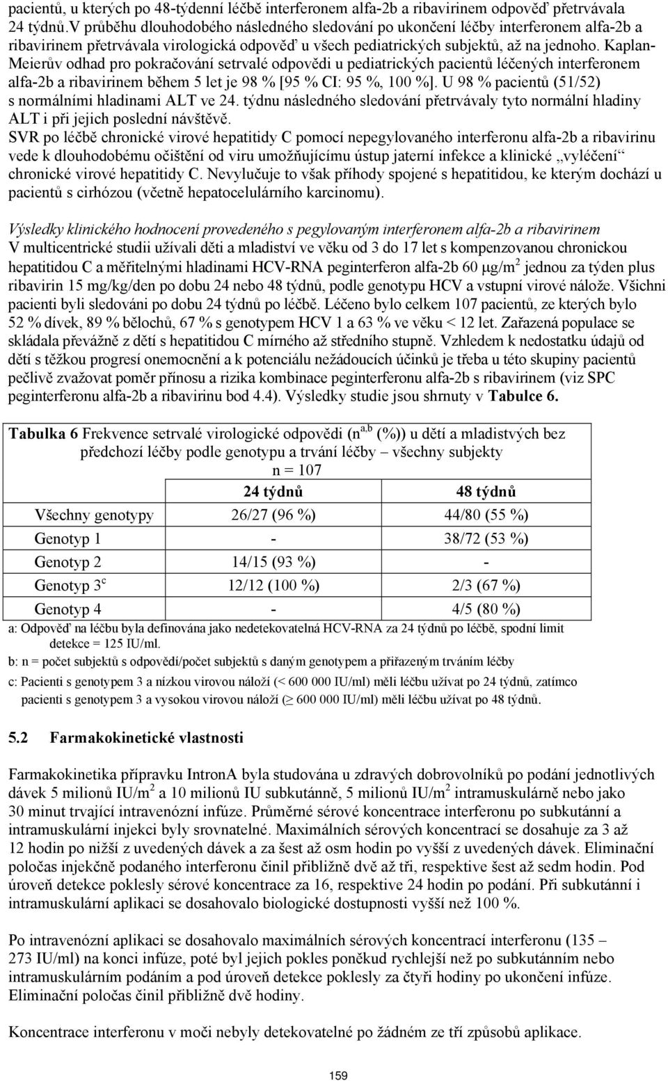 Kaplan- Meierův odhad pro pokračování setrvalé odpovědi u pediatrických pacientů léčených interferonem alfa-2b a ribavirinem během 5 let je 98 % [95 % CI: 95 %, 100 %].