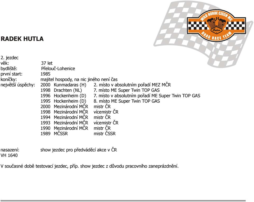 místo v absolutním pořadí ME Super Twin TOP GAS 1995 Hockenheim (D) 8.