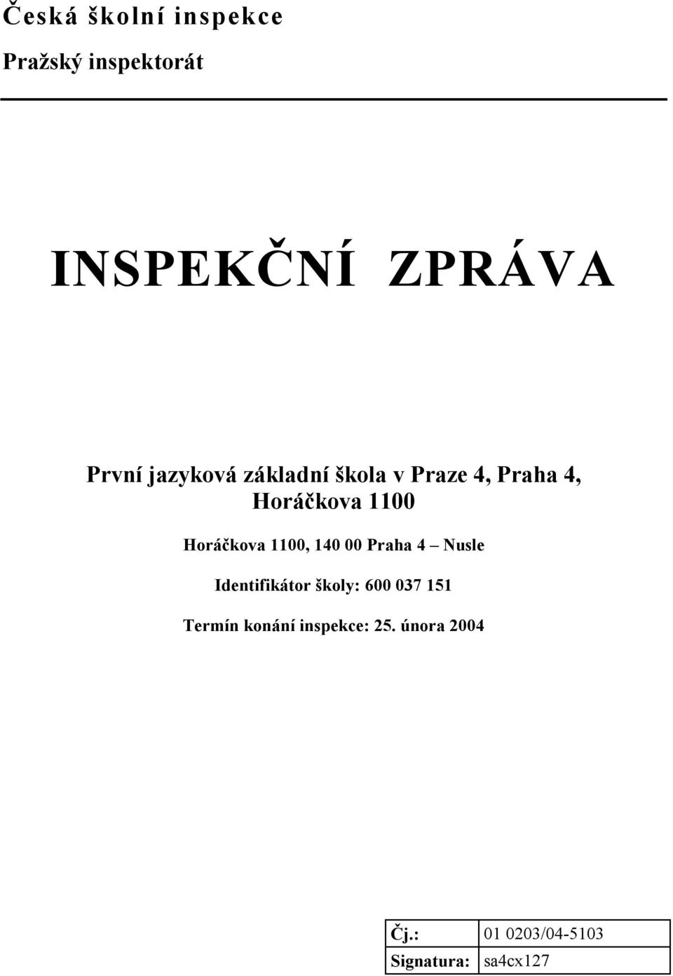 1100, 140 00 Praha 4 Nusle Identifikátor školy: 600 037 151 Termín