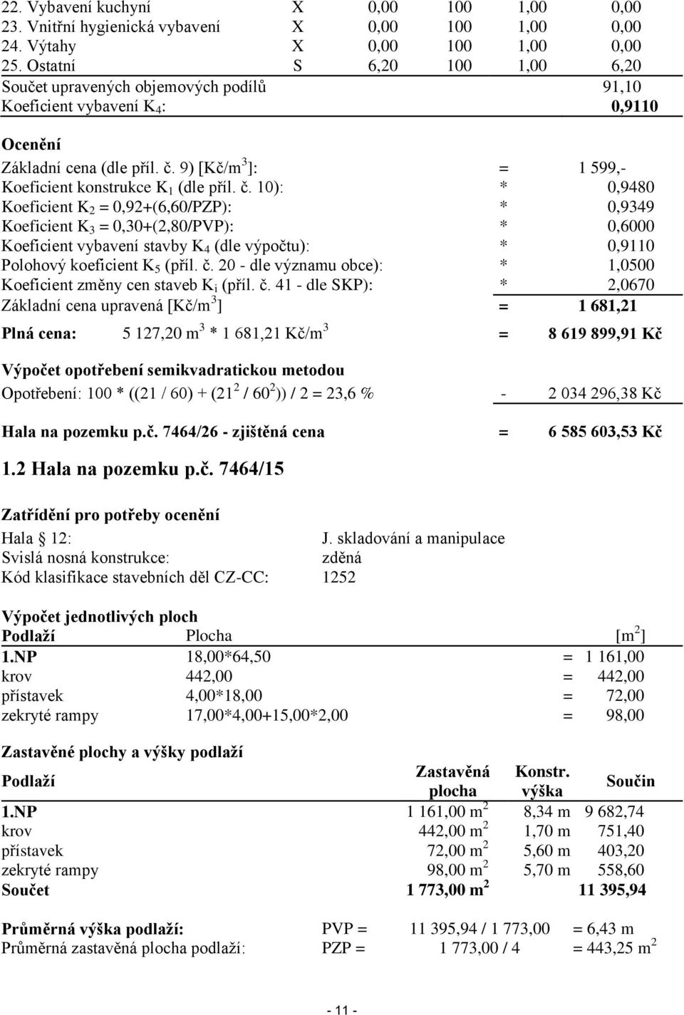 č. 10): * 0,9480 Koeficient K 2 = 0,92+(6,60/PZP): * 0,9349 Koeficient K 3 = 0,30+(2,80/PVP): * 0,6000 Koeficient vybavení stavby K 4 (dle výpočtu): * 0,9110 Polohový koeficient K 5 (příl. č.