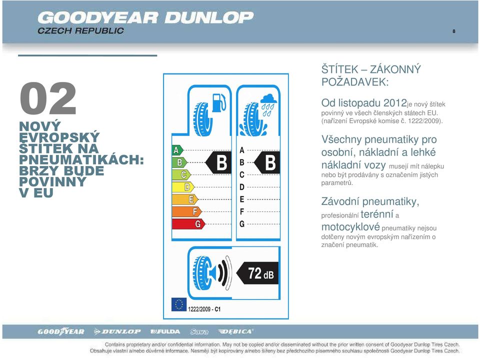 Všechny pneumatiky pro osobní, nákladní a lehké nákladní vozy musejí mít nálepku nebo být prodávány s označením