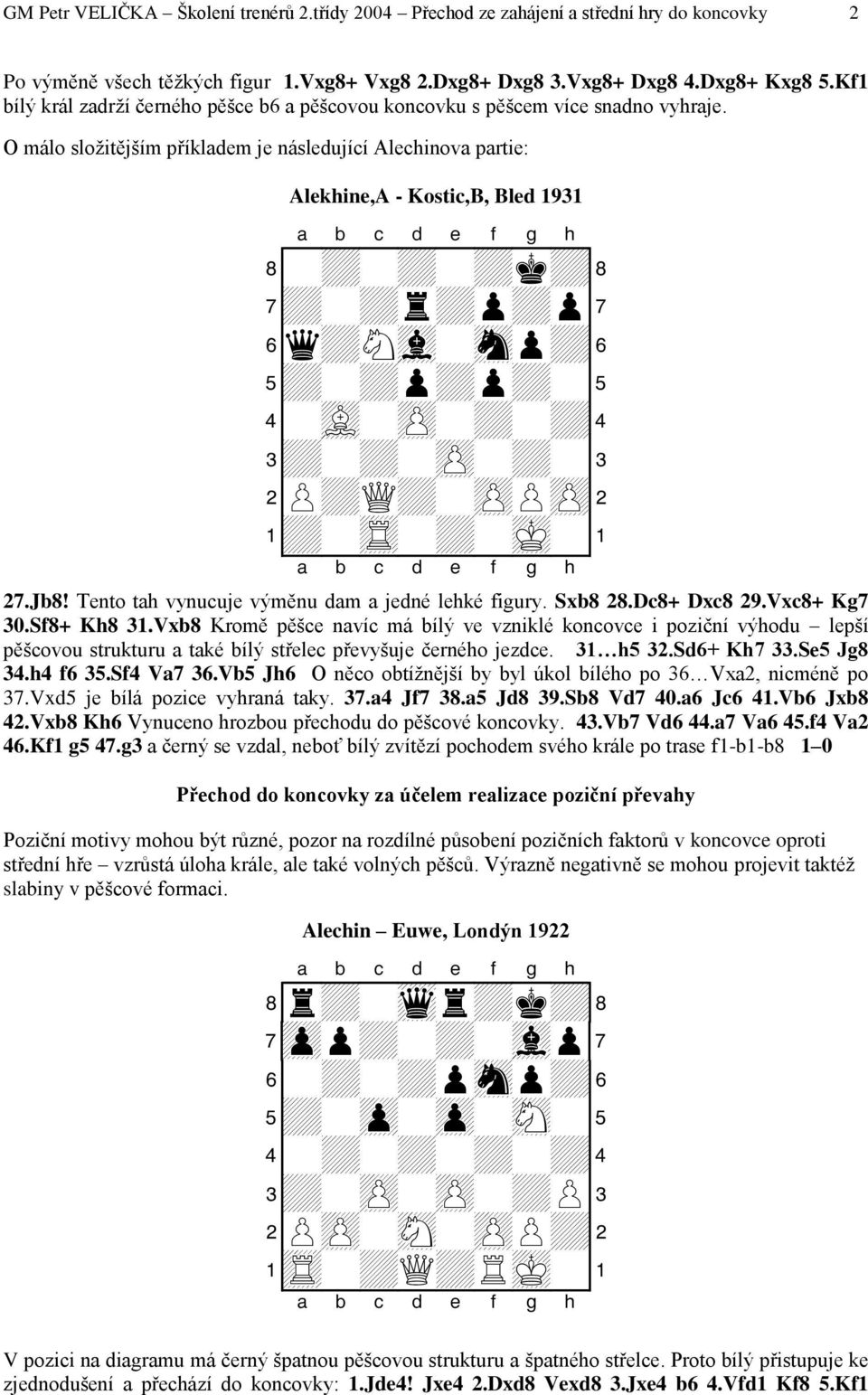 O málo složitějším příkladem je následující Alechinova partie: Alekhine,A - Kostic,B, Bled 1931 8-+-+-+k+( 7+-+r+p+p' 6q+Nvl-snp+& 5+-+p+p+-% 4-vL-zP-+-+$ 3+-+-zP-+-# 2P+Q+-zPPzP" 1+-tR-+-mK-! 27.Jb8!
