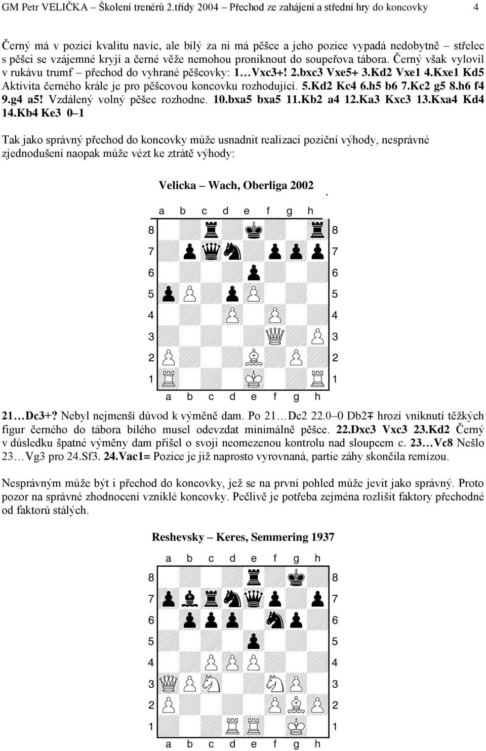nemohou proniknout do soupeřova tábora. Černý však vylovil v rukávu trumf přechod do vyhrané pěšcovky: 1 Vxc3+! 2.bxc3 Vxe5+ 3.Kd2 Vxe1 4.