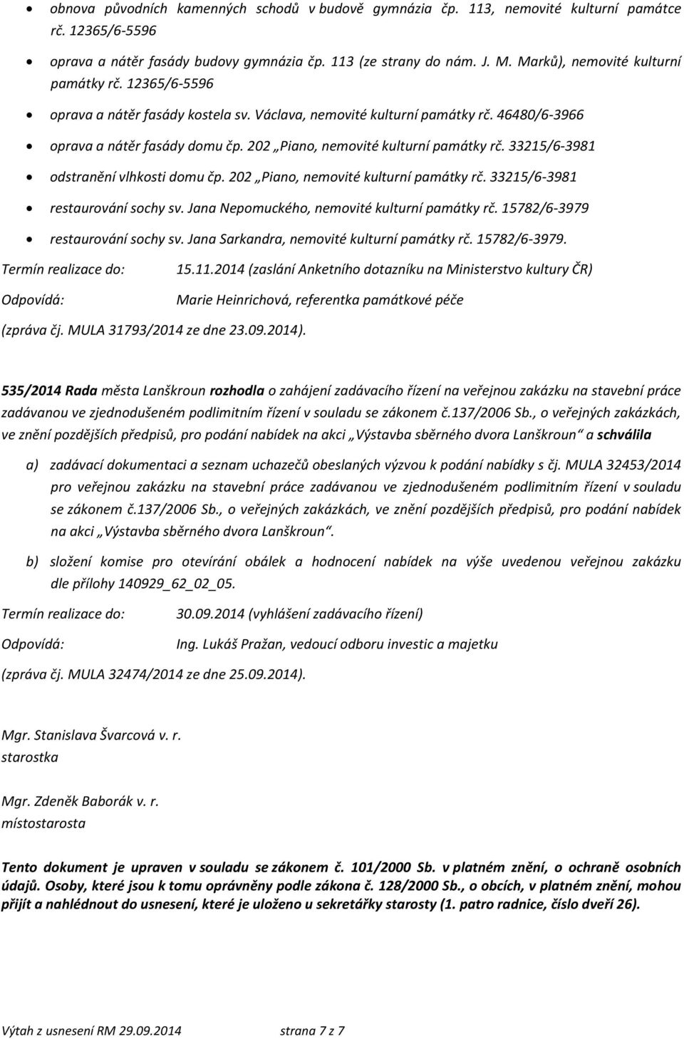 202 Piano, nemovité kulturní památky rč. 33215/6-3981 odstranění vlhkosti domu čp. 202 Piano, nemovité kulturní památky rč. 33215/6-3981 restaurování sochy sv.