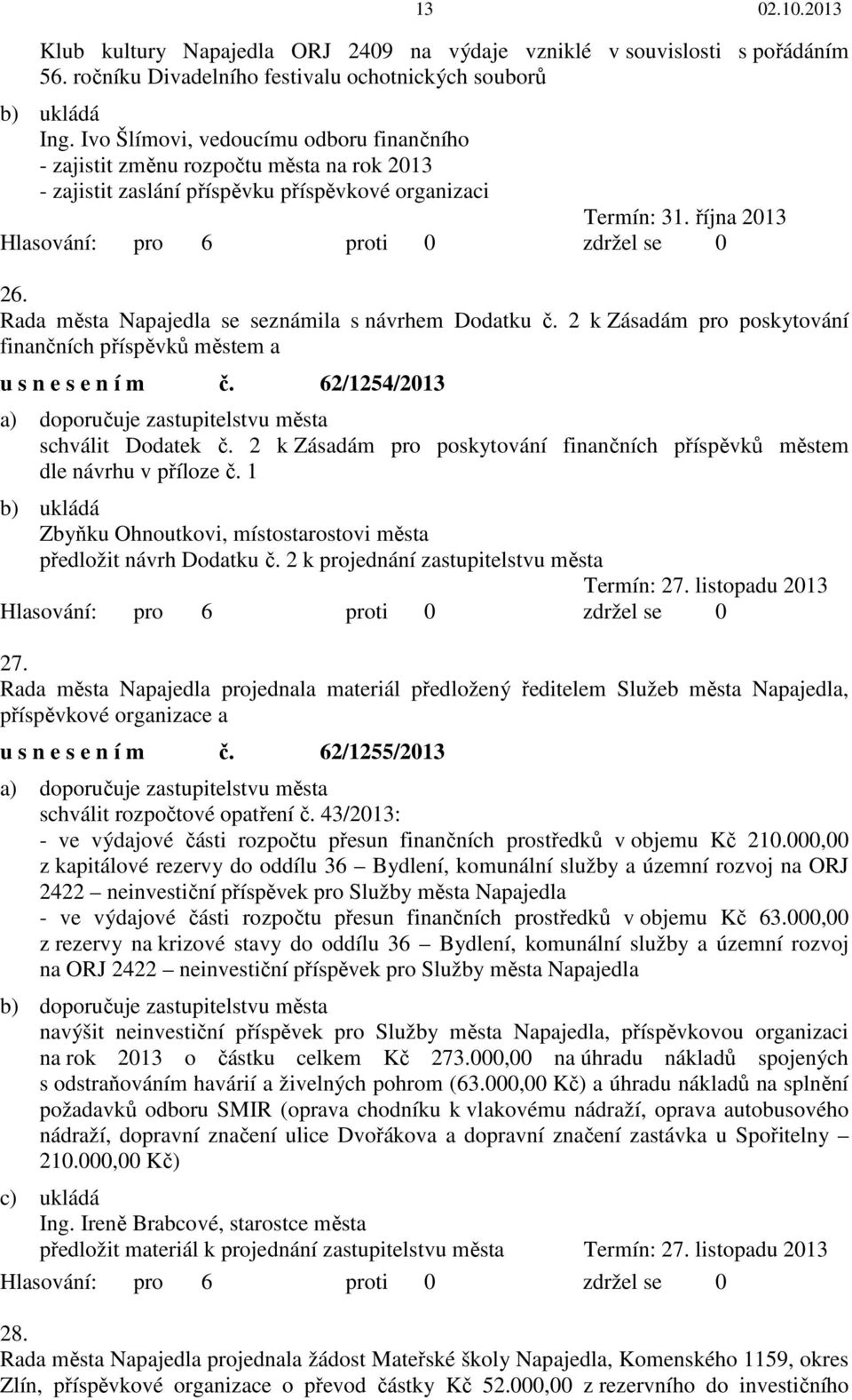 Rada města Napajedla se seznámila s návrhem Dodatku č. 2 k Zásadám pro poskytování finančních příspěvků městem a u s n e s e n í m č.