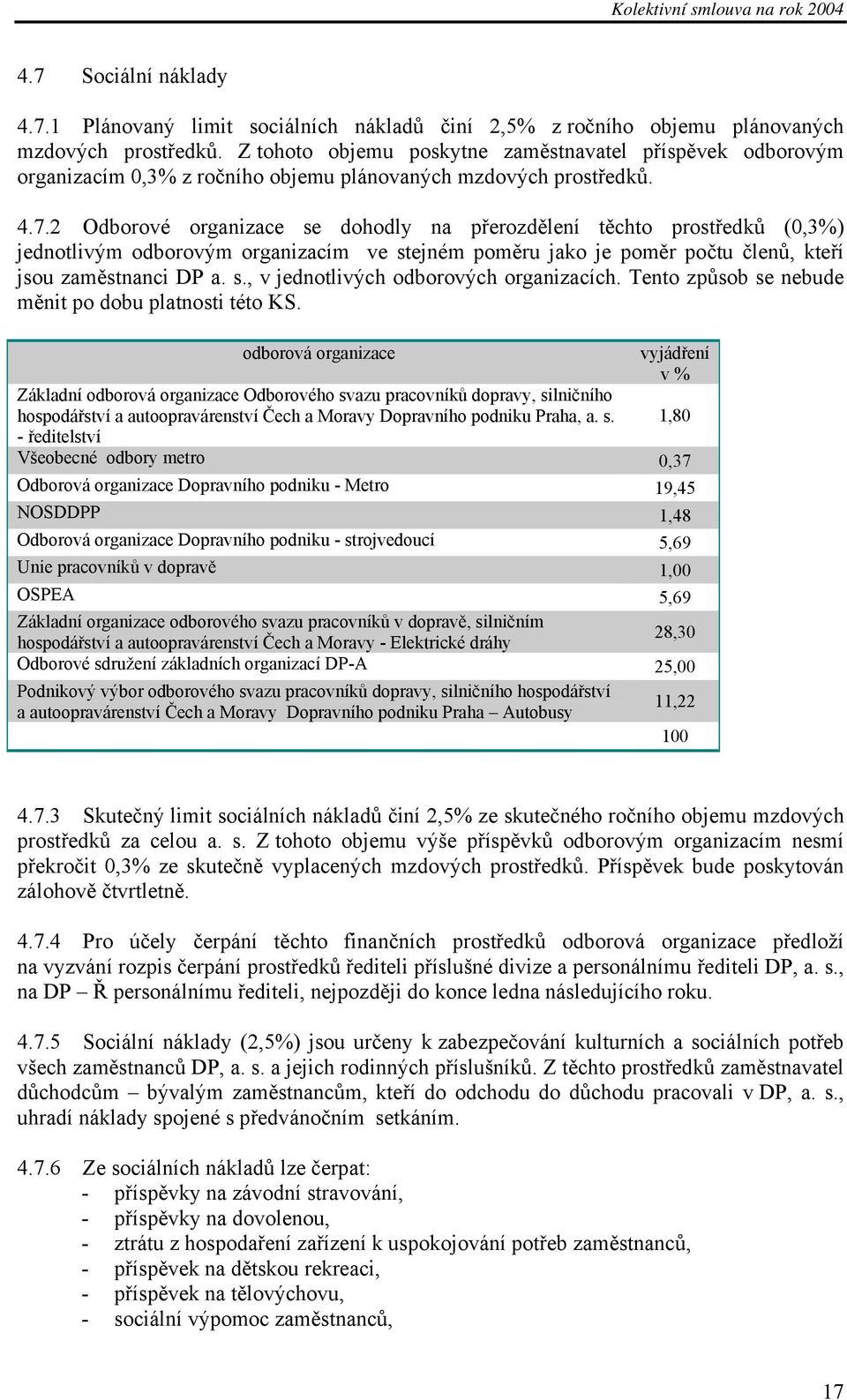 2 Odborové organizace se dohodly na přerozdělení těchto prostředků (0,3%) jednotlivým odborovým organizacím ve stejném poměru jako je poměr počtu členů, kteří jsou zaměstnanci DP a. s., v jednotlivých odborových organizacích.