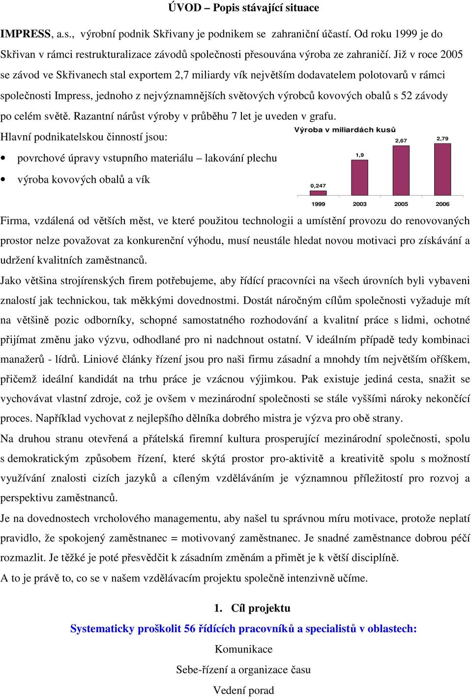 Již v roce 2005 se závod ve Skřivanech stal exportem 2,7 miliardy vík největším dodavatelem polotovarů v rámci společnosti Impress, jednoho z nejvýznamnějších světových výrobců kovových obalů s 52