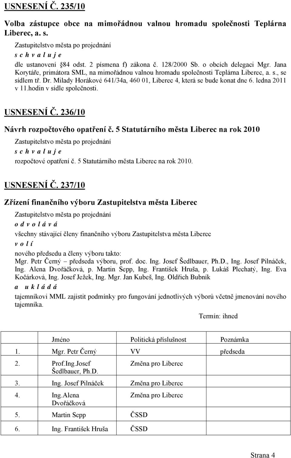 ledna 2011 v 11.hodin v sídle společnosti. USNESENÍ Č.