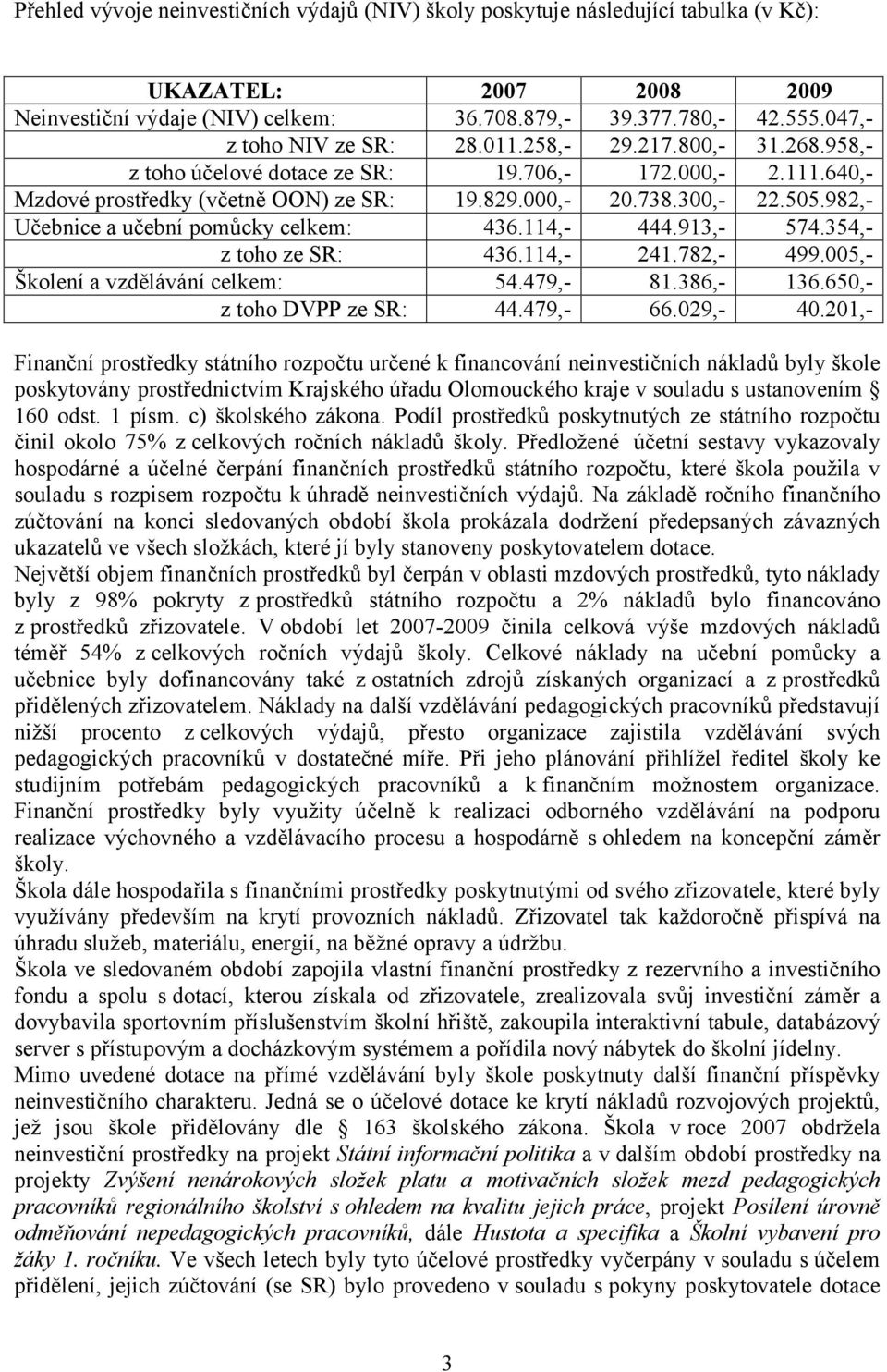 982,- Učebnice a učební pomůcky celkem: 436.114,- 444.913,- 574.354,- z toho ze SR: 436.114,- 241.782,- 499.005,- Školení a vzdělávání celkem: 54.479,- 81.386,- 136.650,- z toho DVPP ze SR: 44.