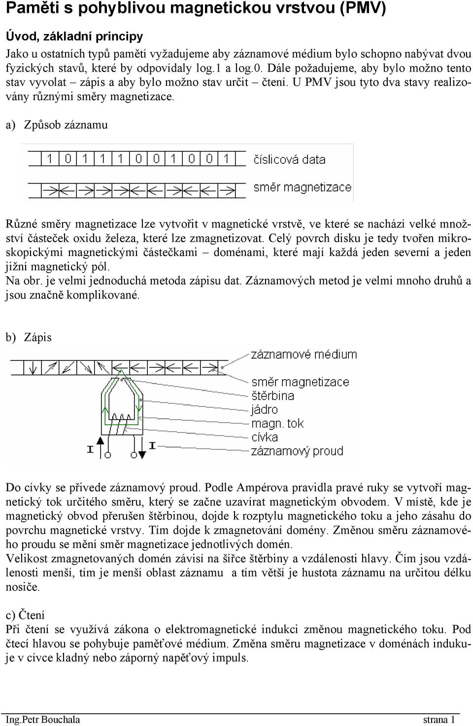 a) Způsob záznamu Různé směry magnetizace lze vytvořit v magnetické vrstvě, ve které se nachází velké množství částeček oxidu železa, které lze zmagnetizovat.