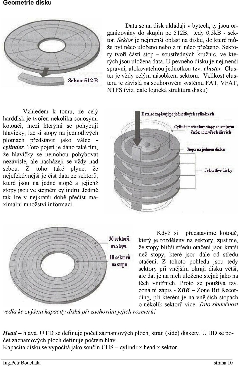 U pevného disku je nejmenší správní, alokovatelnou jednotkou tzv. cluster. Cluster je vždy celým násobkem sektoru. Velikost clusteru je závislá na souborovém systému FAT, VFAT, NTFS (viz.