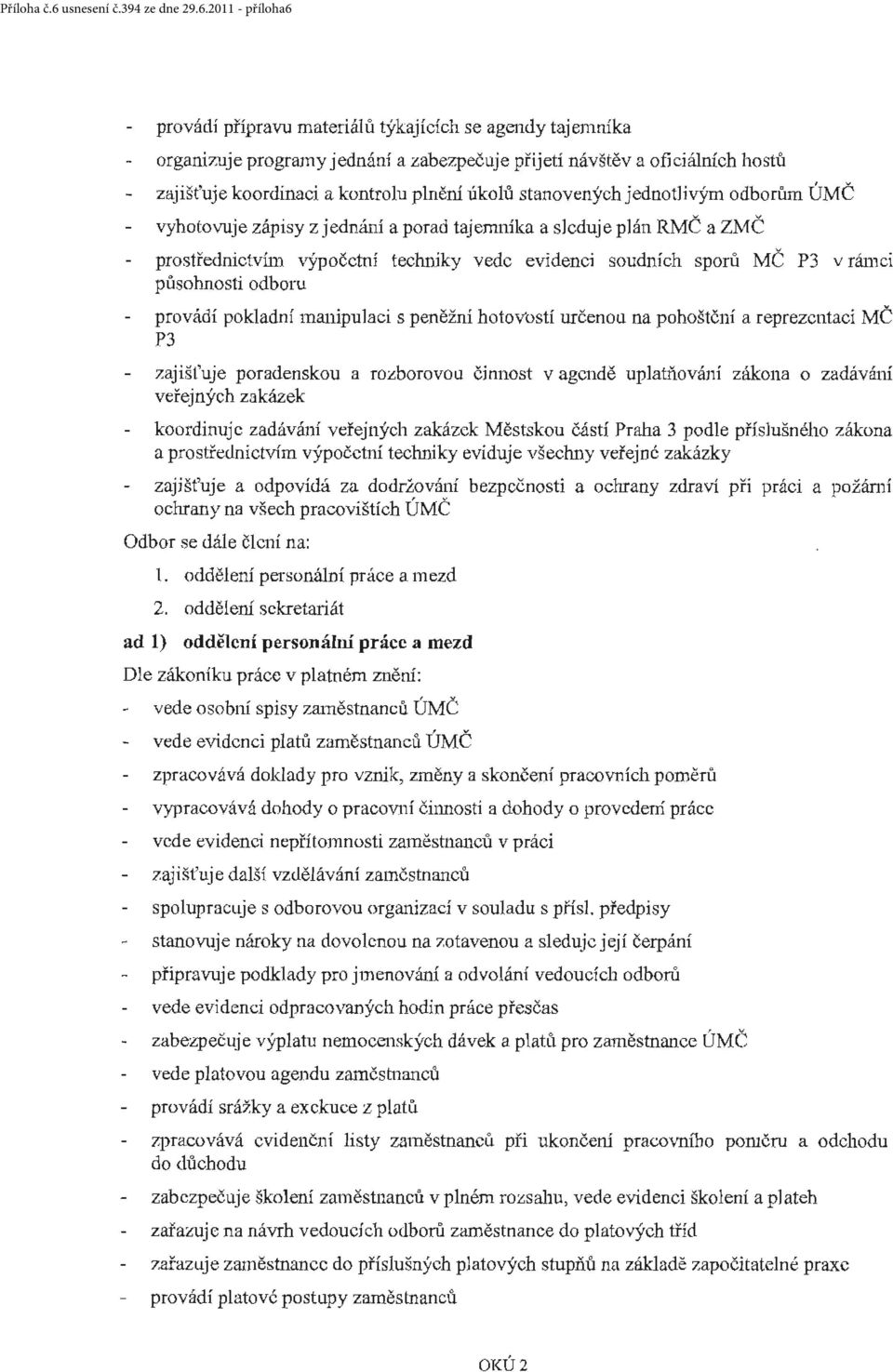 2011 - příloha6 provádí přípravu materiálů týkajícich se agendy tajemníka organizuje programy jednání a zabezpečuj e přijetí návštěv a oficiálních hostu zajišťuje koordinaci a kontrolu plnění úkolů