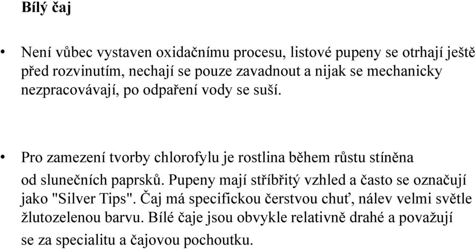 Pro zamezení tvorby chlorofylu je rostlina během růstu stíněna od slunečních paprsků.