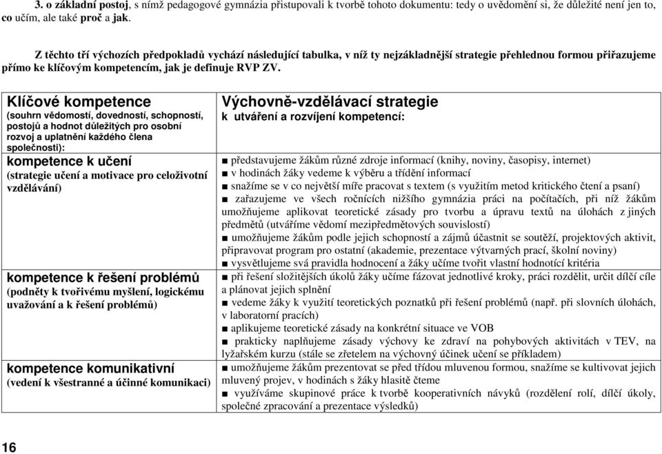 Klíčové kompetence (souhrn vědomostí, dovedností, schopností, postojů a hodnot důležitých pro osobní rozvoj a uplatnění každého člena společnosti): kompetence k učení (strategie učení a motivace pro