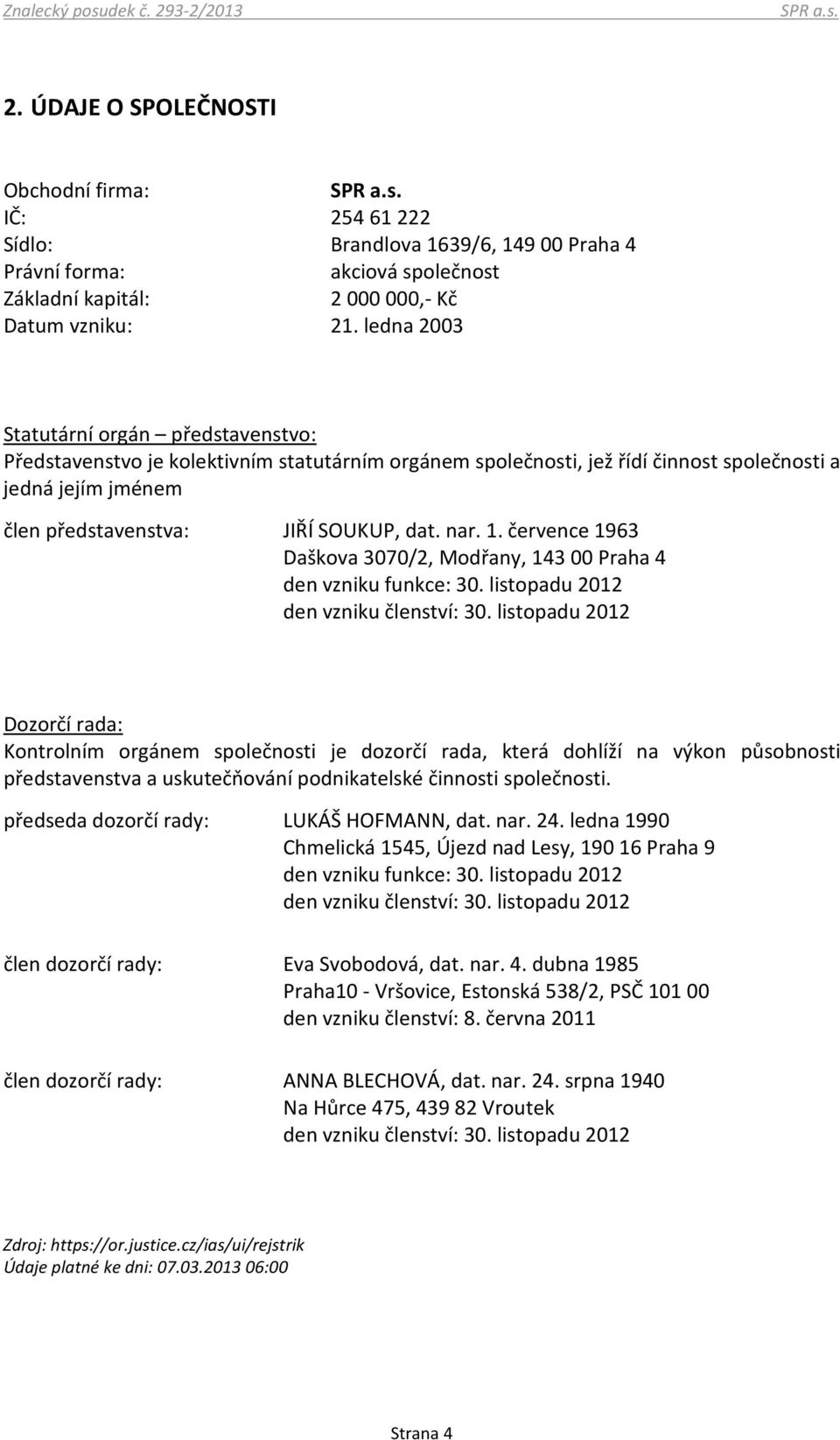 1. července 1963 Daškova 3070/2, Modřany, 143 00 Praha 4 den vzniku funkce: 30. listopadu 2012 den vzniku členství: 30.