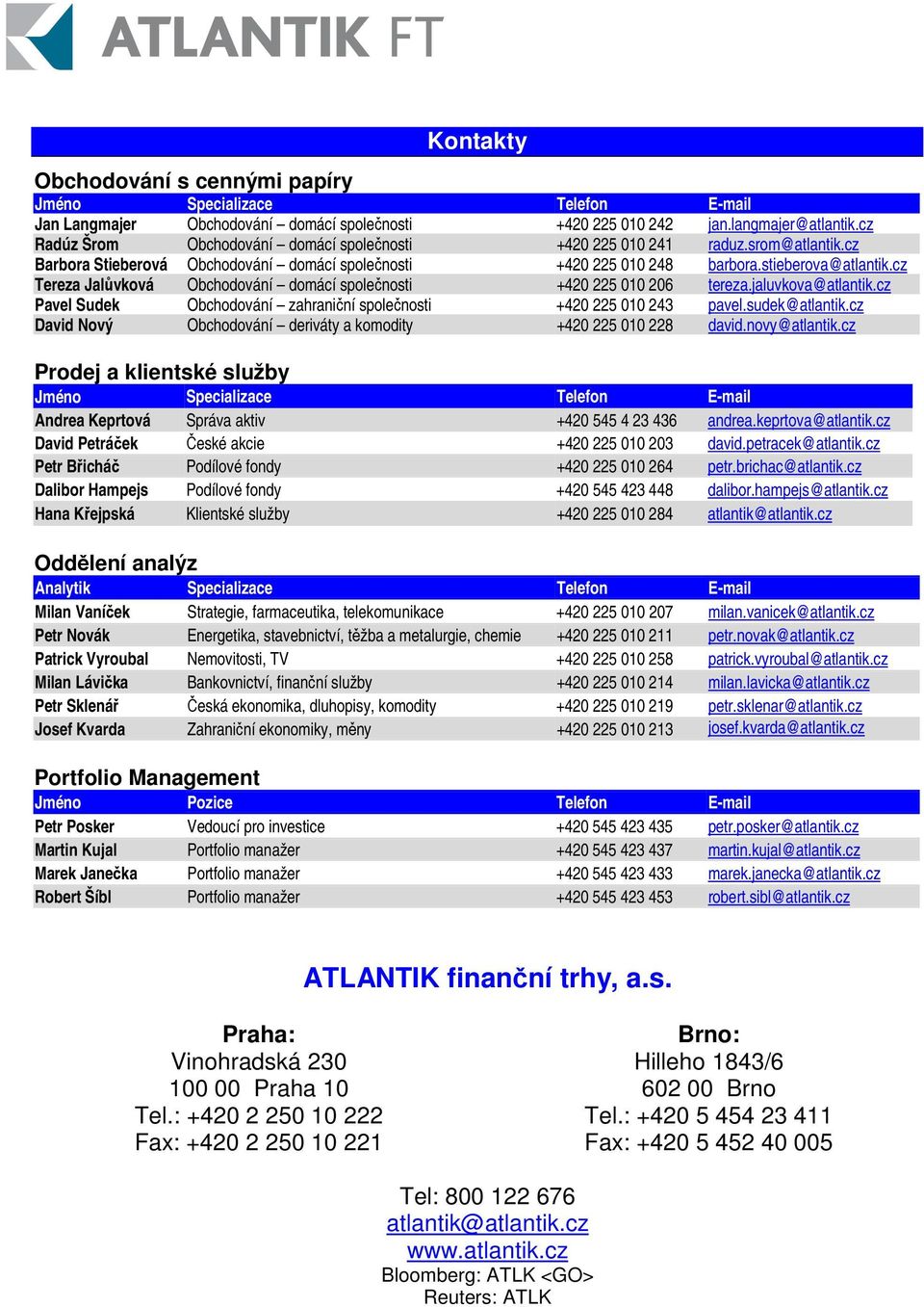cz Tereza Jalůvková Obchodování domácí společnosti +420 225 010 206 tereza.jaluvkova@atlantik.cz Pavel Sudek Obchodování zahraniční společnosti +420 225 010 243 pavel.sudek@atlantik.