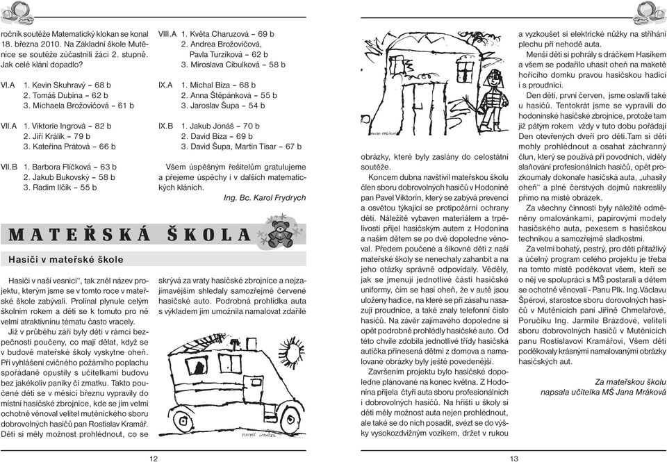 Radim Ilčík 55 b Hasiči v mateřské škole Hasiči v naší vesnici, tak zněl název projektu, kterým jsme se v tomto roce v mateřské škole zabývali.