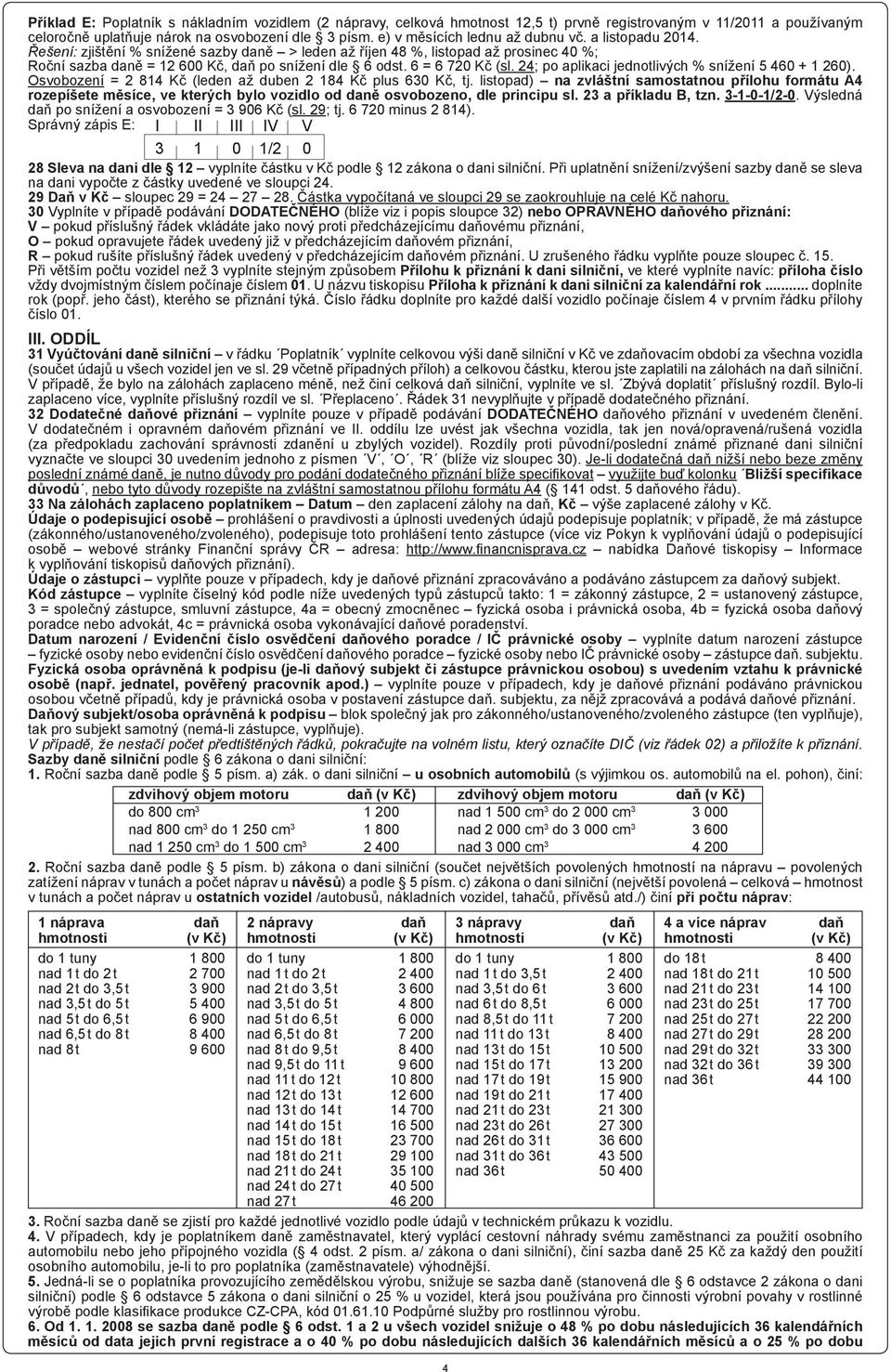 6 = 6 720 Kč (sl. 24; po aplikaci jednotlivých % snížení 5 460 + 1 260). Osvobození = 2 814 Kč (leden až duben 2 184 Kč plus 630 Kč, tj.