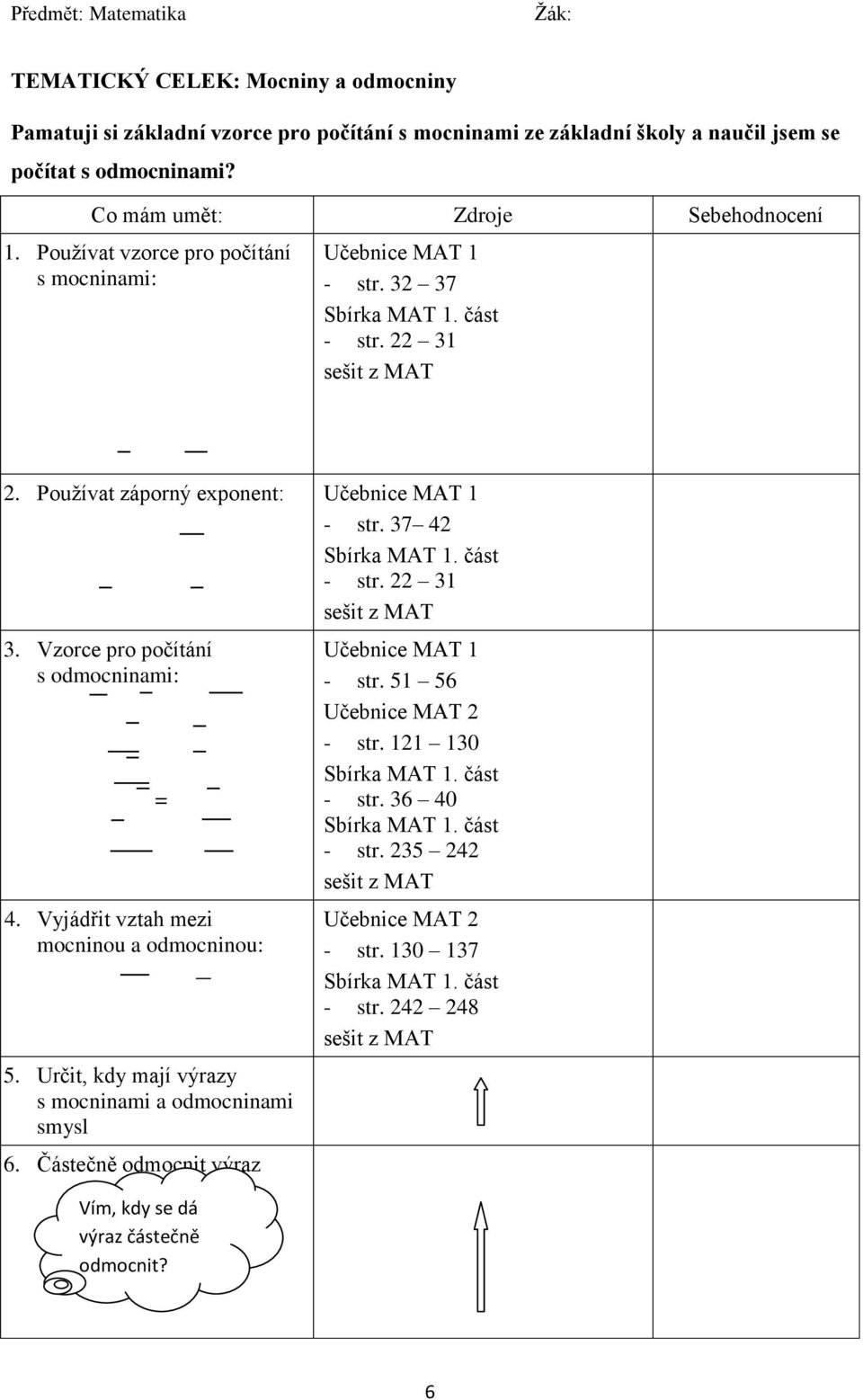 37 42 - str. 22 31 3. Vzorce pro počítání s odmocninami: 4. Vyjádřit vztah mezi mocninou a odmocninou: 5.