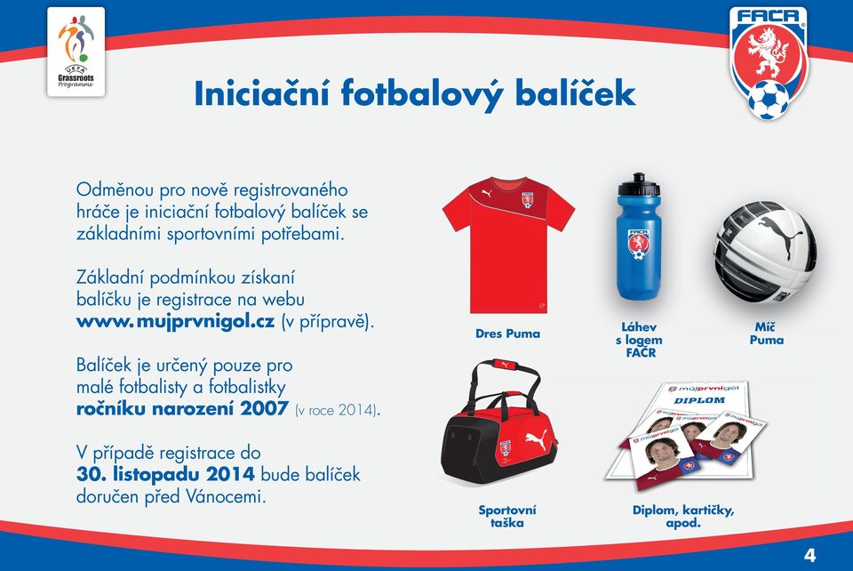 OVERVIEW Balíček je určený pouze pro malé fotbalisty a fotbalistky ročníku narození 2007 (v roce 2014).