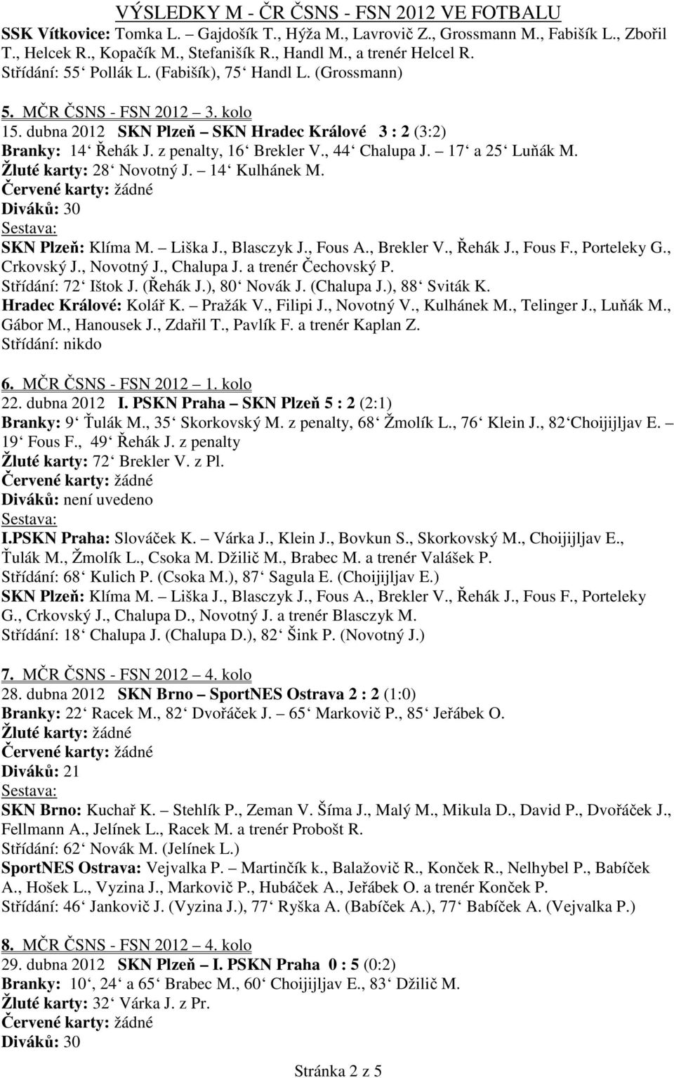 Žluté karty: 28 Novotný J. 14 Kulhánek M. Diváků: 30 SKN Plzeň: Klíma M. Liška J., Blasczyk J., Fous A., Brekler V., Řehák J., Fous F., Porteleky G., Crkovský J., Novotný J., Chalupa J.