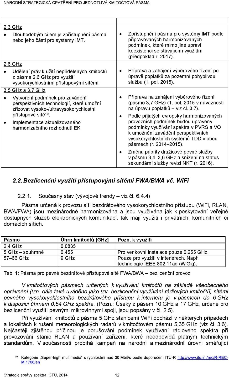 3,5 GHz a 3,7 GHz Vytvoření podmínek pro zavádění perspektivních technologií, které umožní zřizovat vysoko-/ultravysokorychlostní přístupové sítě 19.