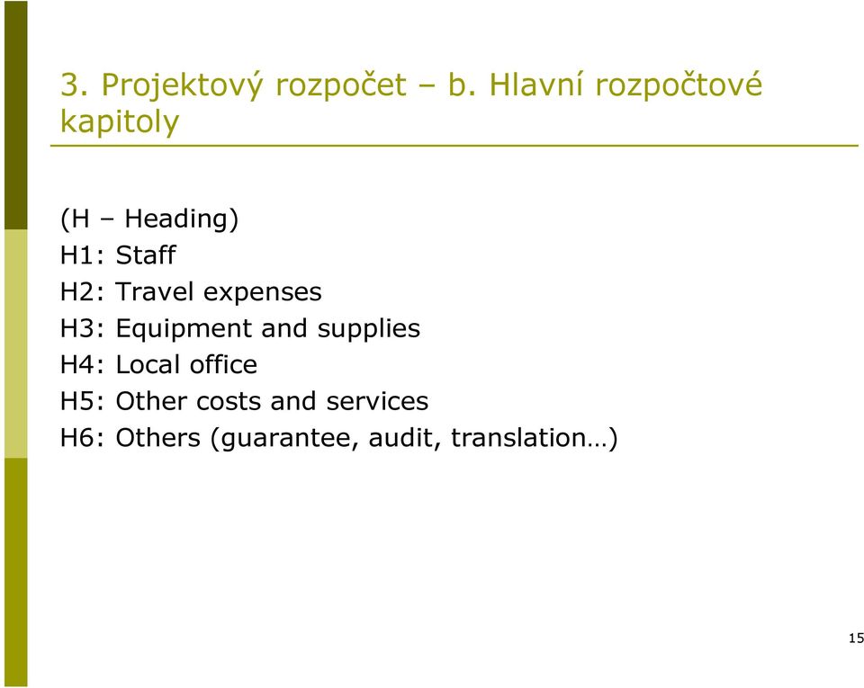 Travel expenses H3: Equipment and supplies H4: Local