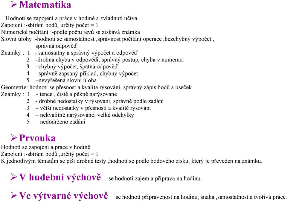 Známky : 1 - samostatný a správný výpočet a odpověď 2 -drobná chyba v odpovědi, správný postup, chyba v numeraci 3 chybný výpočet, špatná odpověď 4 správně zapsaný příklad, chybný výpočet 5
