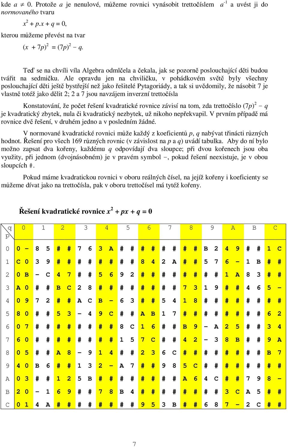 Ale opravdu jen na chviliku, v pohádkovém svt byly všechny poslouchající dti ješt bystejší než jako ešitelé Pytagoriády, a tak si uvdomily, že násobit 7 je vlastn totéž jako dlit 2; 2 a 7 jsou