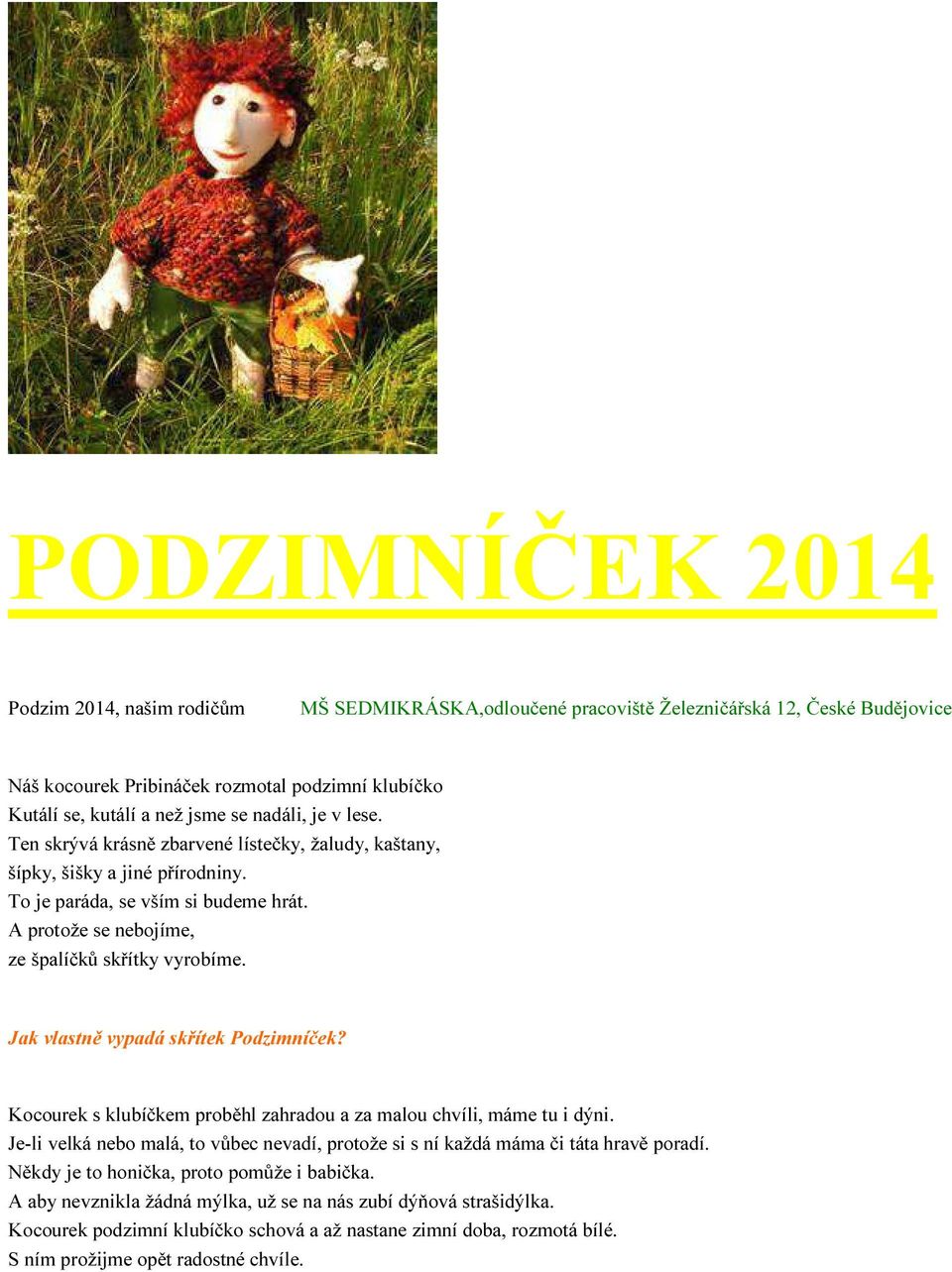 Jak vlastně vypadá skřítek Podzimníček? Kocourek s klubíčkem proběhl zahradou a za malou chvíli, máme tu i dýni.