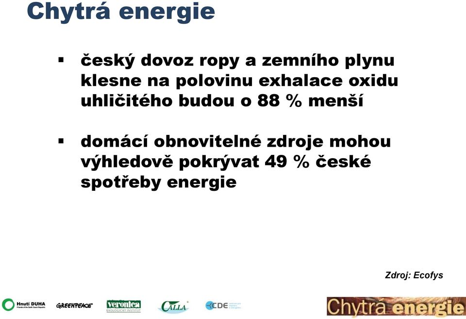 o 88 % menší domácí obnovitelné zdroje mohou