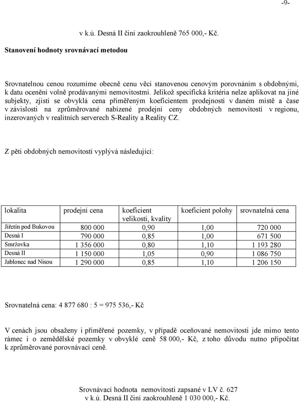 Jelikož specifická kritéria nelze aplikovat na jiné subjekty, zjistí se obvyklá cena přiměřeným koeficientem prodejnosti v daném místě a čase v závislosti na zprůměrované nabízené prodejní ceny