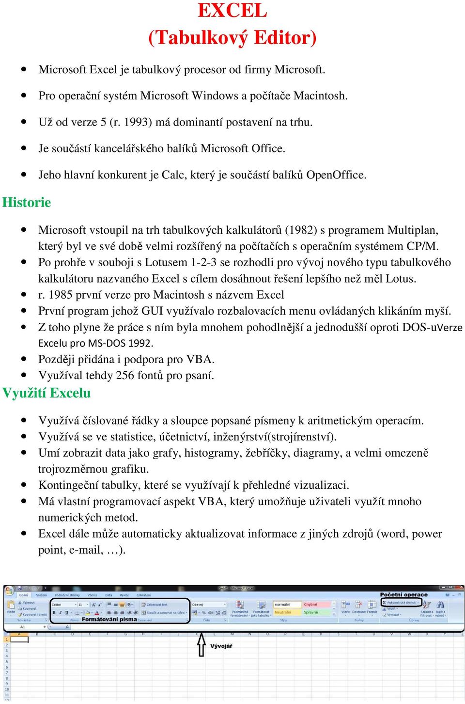 Historie Microsoft vstoupil na trh tabulkových kalkulátorů (1982) s programem Multiplan, který byl ve své době velmi rozšířený na počítačích s operačním systémem CP/M.