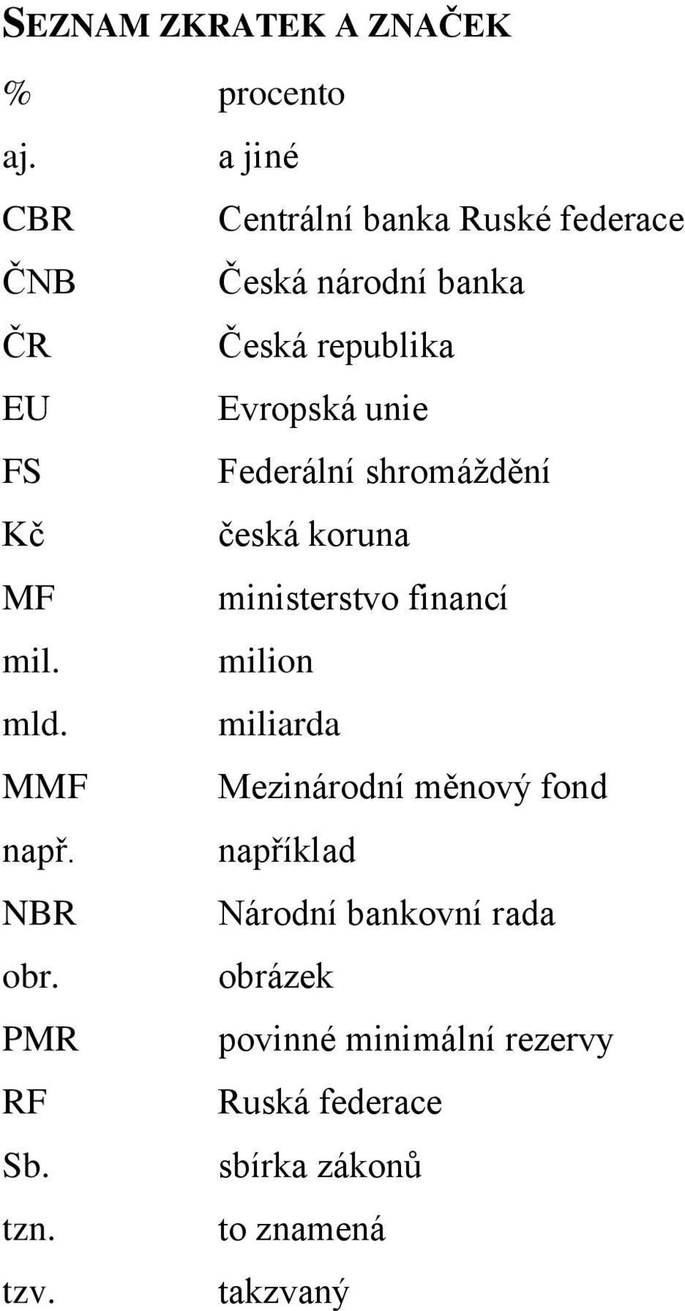 FS Federální shromáždění Kč česká koruna MF ministerstvo financí mil. milion mld.