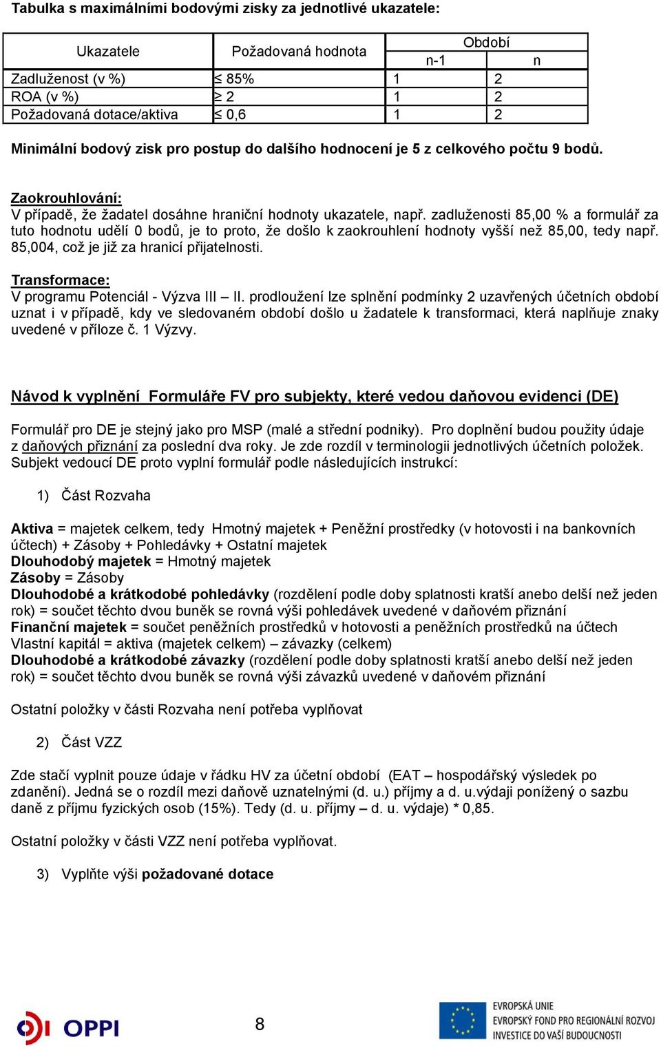 zadluženosti 85,00 % a formulář za tuto hodnotu udělí 0 bodů, je to proto, že došlo k zaokrouhlení hodnoty vyšší než 85,00, tedy např. 85,004, což je již za hranicí přijatelnosti.