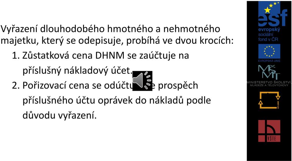 Zůstatková cena DHNM se zaúčtuje na příslušný nákladový účet. 2.