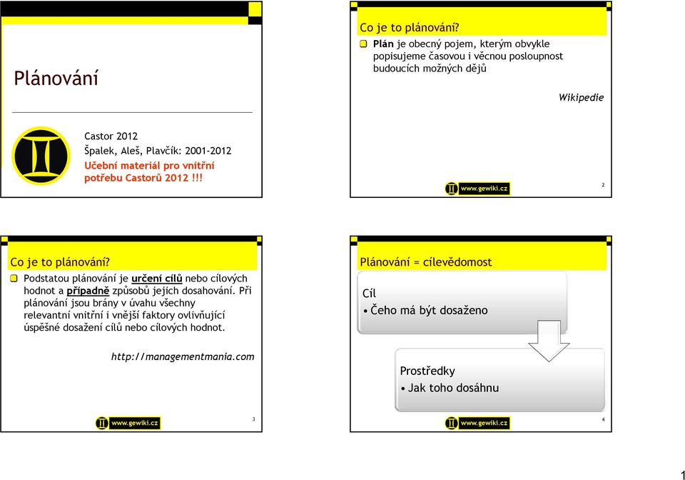 2001-2012 Učební materiál pro vnitřní potřebu Castorů 2012!!! 2 Co je to plánování?