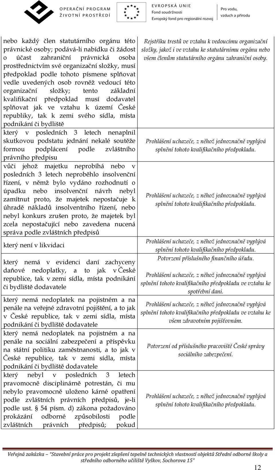 místa podnikání či bydliště který v posledních 3 letech nenaplnil skutkovou podstatu jednání nekalé soutěže formou podplácení podle zvláštního právního předpisu vůči jehož majetku neprobíhá nebo v