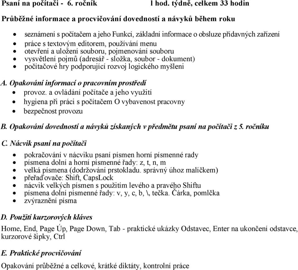 vysvětlení pojmů (adresář - složka, soubor - dokument) počítačové hry podporující rozvoj logického myšleni A. Opakování informací o pracovním prostředí provoz.