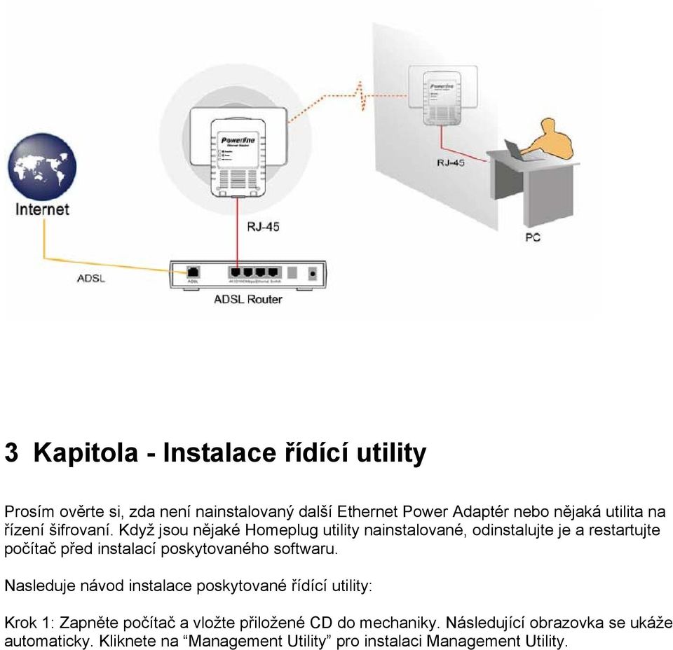 Když jsou nějaké Homeplug utility nainstalované, odinstalujte je a restartujte počítač před instalací poskytovaného softwaru.