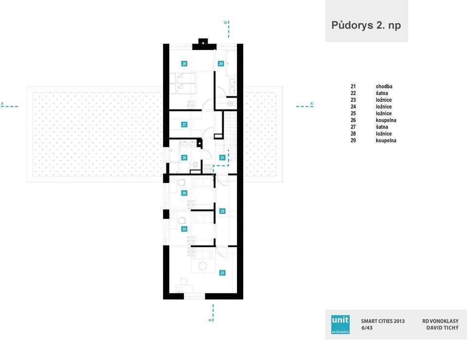 ložnice 26 koupelna 27 šatna 28 ložnice 29 koupelna 26 21 25 22 24