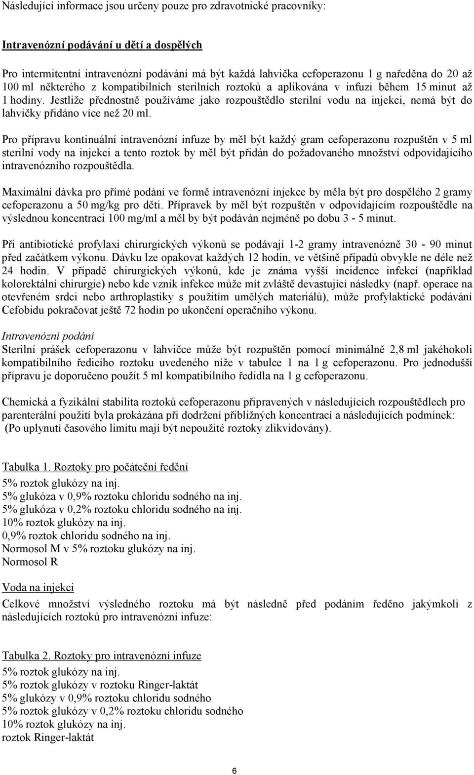 Jestliže přednostně používáme jako rozpouštědlo sterilní vodu na injekci, nemá být do lahvičky přidáno více než 20 ml.