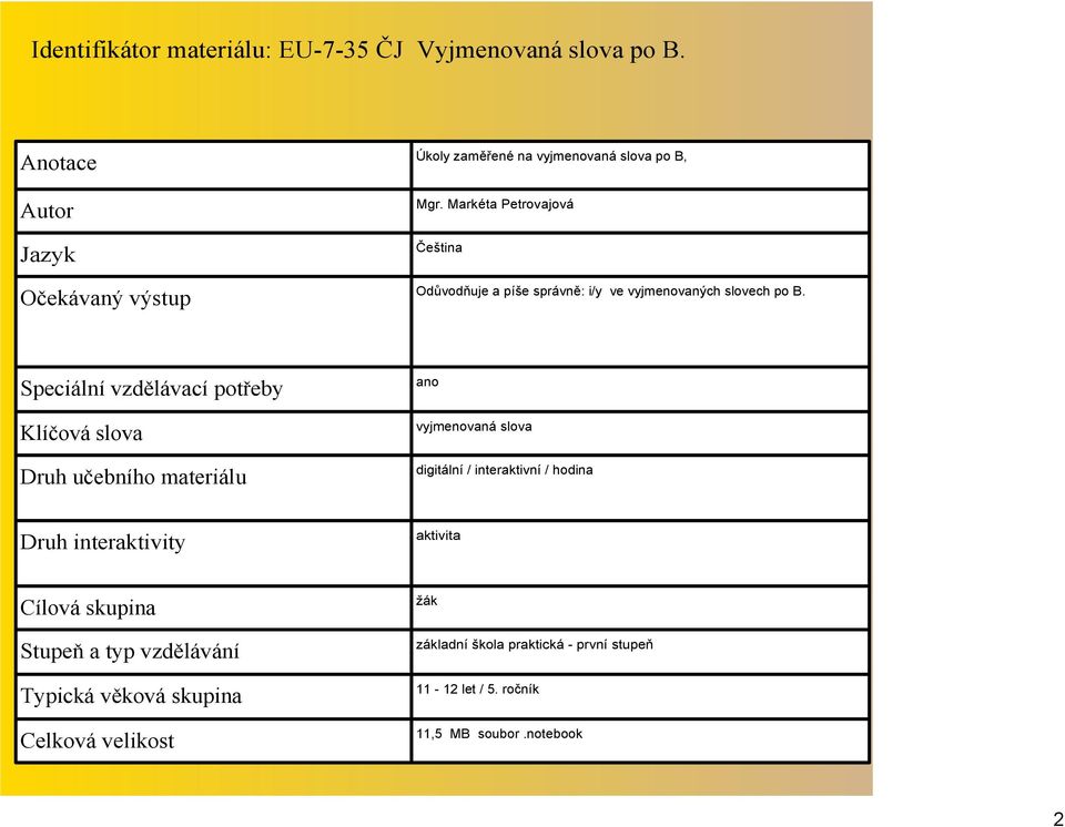 Markéta Petrovajová Čeština Odůvodňuje a píše správně: i/y ve vyjmenovaných slovech po B.