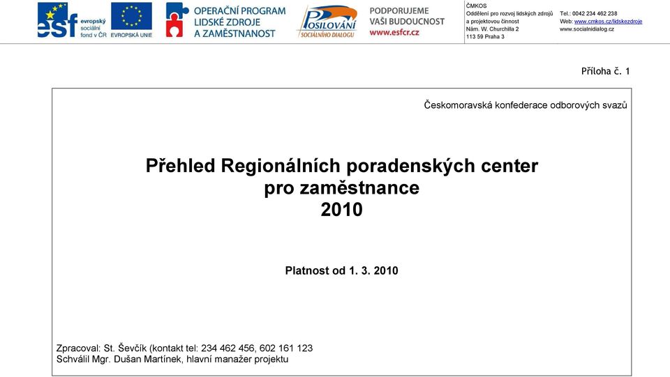 Regionálních poradenských center pro zaměstnance 2010 Platnost